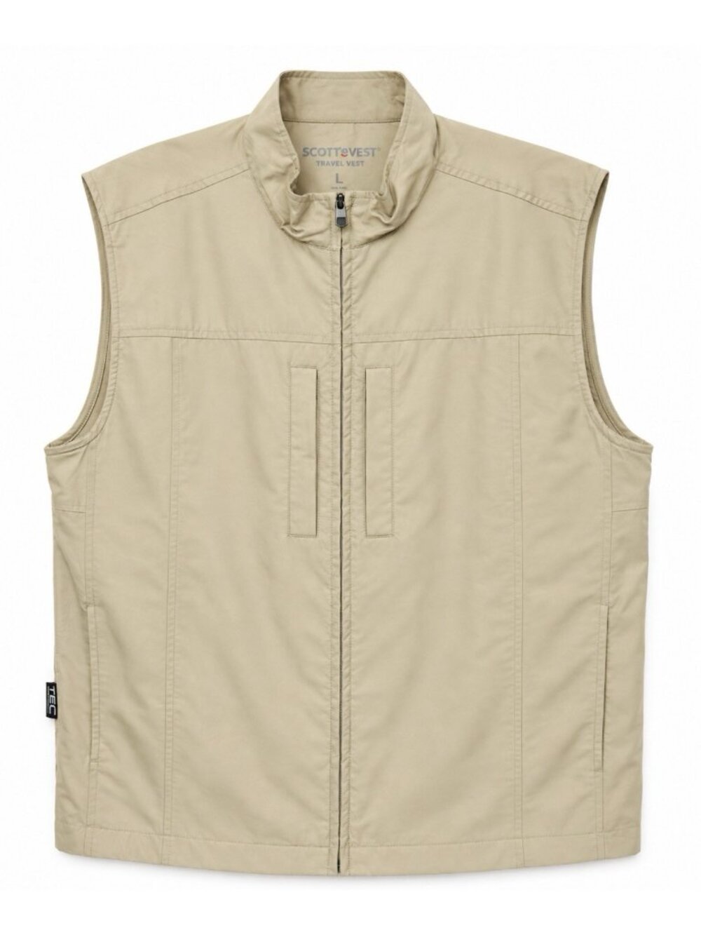 SCOTTeVEST RFID Travel Vest Mens Large Beige Utility Tec Zip Pockets Jacket